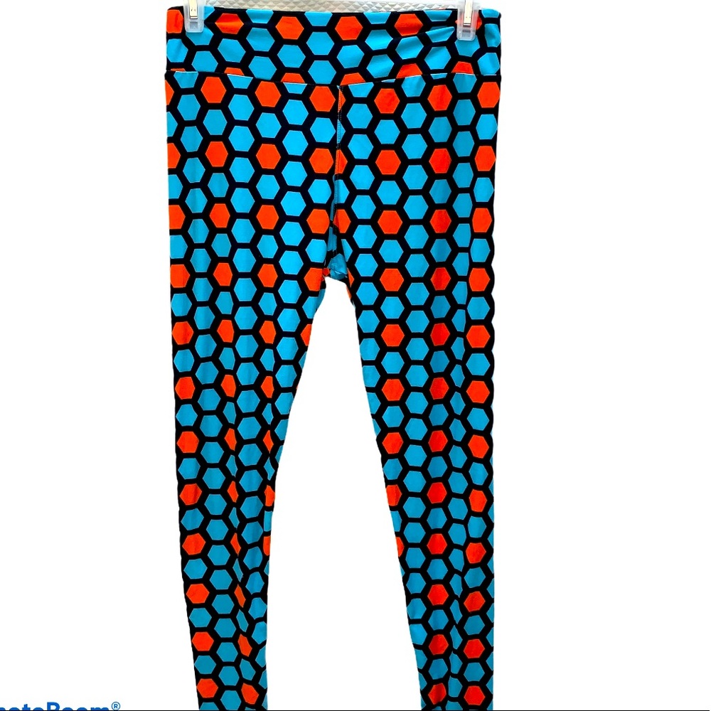 Lularoe TC Honeycomb Pattern Leggings blue orange